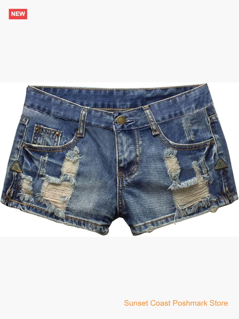 Low Rise Ripped Distressed Frayed Denim Shorts Slim Fit 5 Pockets